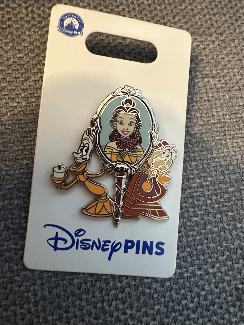 Disney Belle & Friends Mirror Enamel Pin - Gold, Brown, Cream